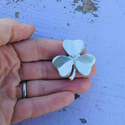 Shamrock Scarf Ring, Handcast Pewter, Polished Finish