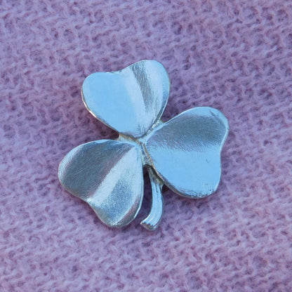 Shamrock Brooch, Handcast Pewter, Polished Finish