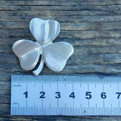 Shamrock Brooch, Handcast Pewter, Polished Finish