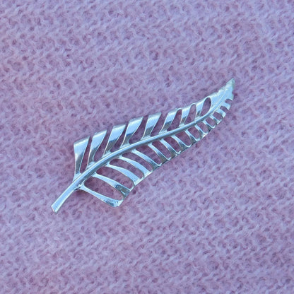 Fern Leaf Brooch (Slender Design), Handcast Pewter Brooch, Polished Finish
