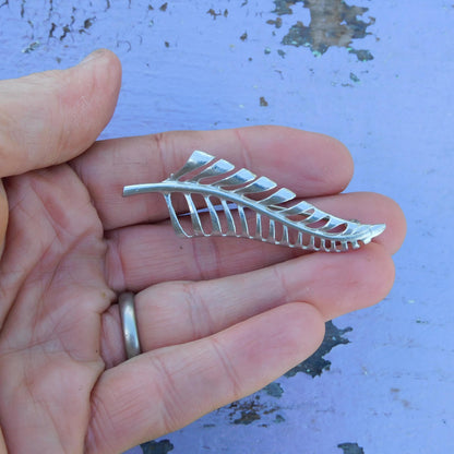 Fern Leaf Brooch (Slender Design), Handcast Pewter Brooch, Polished Finish
