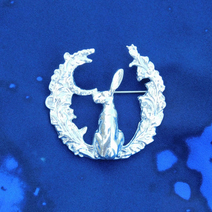 Hare Brooch (Woodland Glade, Rear View), Handcast Pewter, Polished Finish