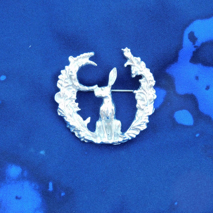 Hare Brooch (Woodland Glade, Front View), Handcast Pewter, Polished Finish