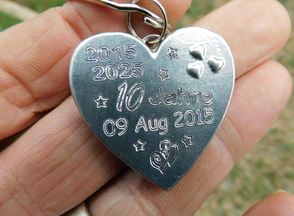 Personalised Heart Keyring, Tin Anniversary 10 Jahre, Custom Date and Years, William Sturt Fine Pewter
