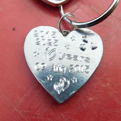 Personalised Heart Keyring, Tin Anniversary 10 Years, Custom Date and Years, William Sturt Fine Pewter