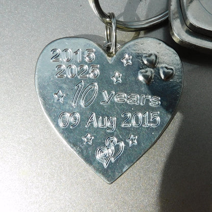 Personalised Heart Keyring, Tin Anniversary 10 Years, Custom Date and Years, William Sturt Fine Pewter