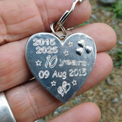 Personalised Heart Keyring, Tin Anniversary 10 Years, Custom Date and Years, William Sturt Fine Pewter
