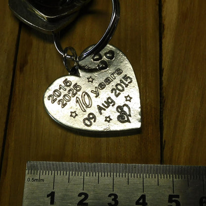 Personalised Heart Keyring, Tin Anniversary 10 Years, Custom Date and Years, William Sturt Fine Pewter