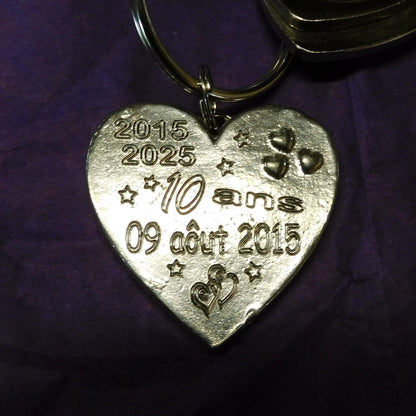Personalised Heart Keyring, Tin Anniversary 10 Ans, Custom Date and Years, William Sturt Fine Pewter