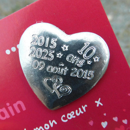 Personalised Heart Token, Tin Anniversary 10 Dix Ans, Custom Date and Years, William Sturt Fine Pewter