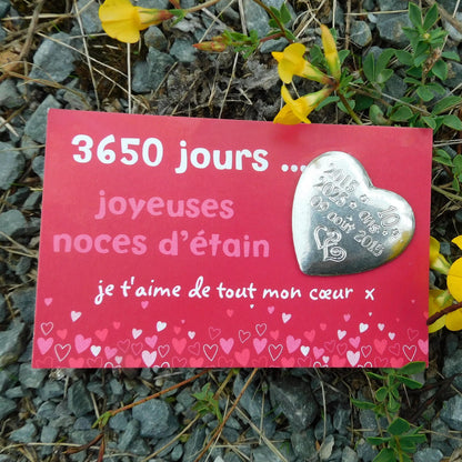 Personalised Heart Token, Tin Anniversary 10 Dix Ans, Custom Date and Years, William Sturt Fine Pewter