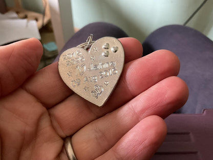 Personalised Heart Keyring, Tin Anniversary 10 Jahre, Custom Date and Years, William Sturt Fine Pewter