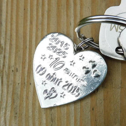 Personalised Heart Keyring, Tin Anniversary 10 Ans, Custom Date and Years, William Sturt Fine Pewter