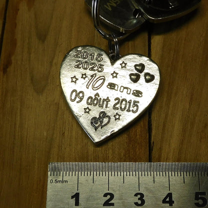 Personalised Heart Keyring, Tin Anniversary 10 Ans, Custom Date and Years, William Sturt Fine Pewter