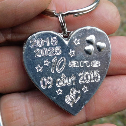 Personalised Heart Keyring, Tin Anniversary 10 Ans, Custom Date and Years, William Sturt Fine Pewter
