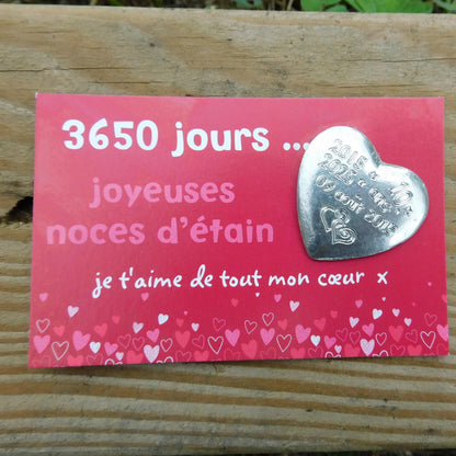 Personalised Heart Token, Tin Anniversary 10 Dix Ans, Custom Date and Years, William Sturt Fine Pewter