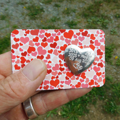 Personalised Heart Token, Tin Anniversary, 10 years, Ten Years, Custom Date and Years, William Sturt Fine Pewter