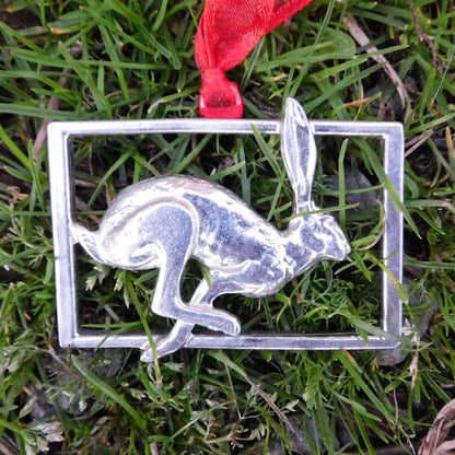 Hare Christmas Decoration, Handmade Pewter Hare Ornament by William Sturt Fine Pewter