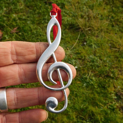 Treble Clef Christmas Ornament in Pewter, Handmade by La Forge du Gravier
