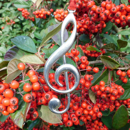 Treble Clef Christmas Ornament in Pewter, Handmade by La Forge du Gravier