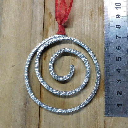 Handmade Spiral Christmas Decoration in Hammered Pewter