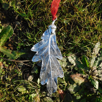 Oak Leaf Christmas Decoration, Handmade Pewter Ornament by William Sturt Fine Pewter