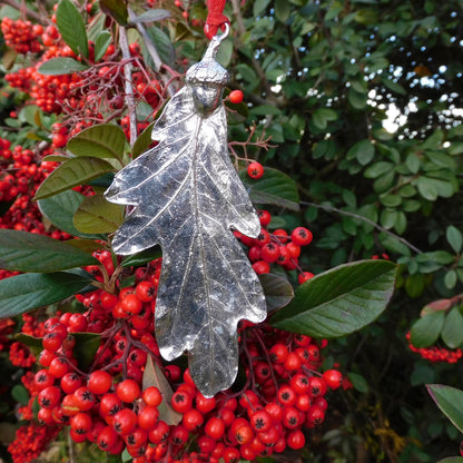 Oak Leaf Christmas Decoration, Handmade Pewter Ornament by William Sturt Fine Pewter