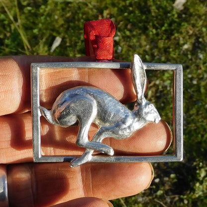 Hare Christmas Decoration, Handmade Pewter Hare Ornament by William Sturt Fine Pewter