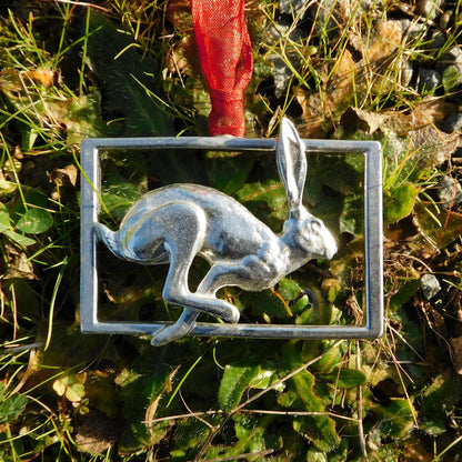 Hare Christmas Decoration, Handmade Pewter Hare Ornament by William Sturt Fine Pewter