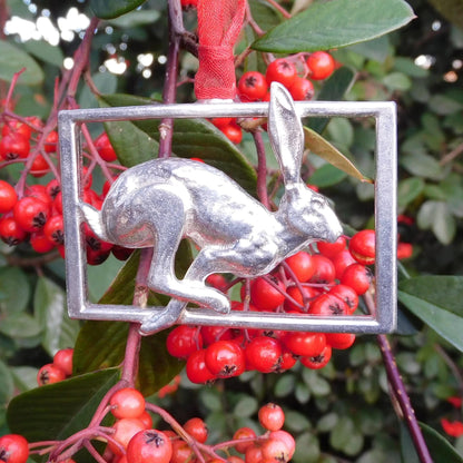 Hare Christmas Decoration, Handmade Pewter Hare Ornament by William Sturt Fine Pewter