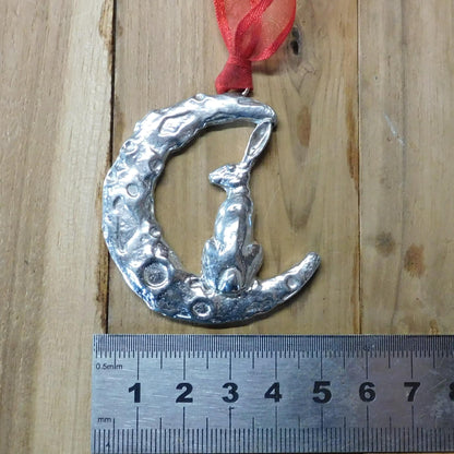Hare on the Moon Christmas Decoration, Handmade Pewter Ornament by William Sturt Fine Pewter