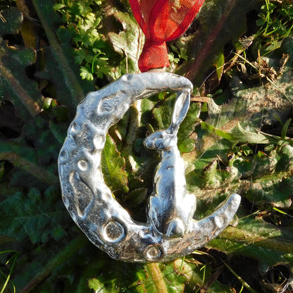 Hare on the Moon Christmas Decoration, Handmade Pewter Ornament by William Sturt Fine Pewter