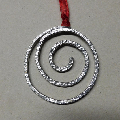 Handmade Spiral Christmas Decoration in Hammered Pewter