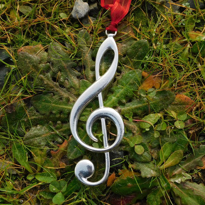 Treble Clef Christmas Ornament in Pewter, Handmade by La Forge du Gravier