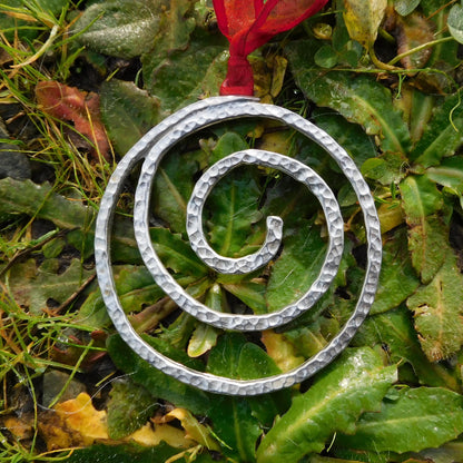 Handmade Spiral Christmas Decoration in Hammered Pewter