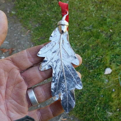 Oak Leaf Christmas Decoration, Handmade Pewter Ornament by William Sturt Fine Pewter