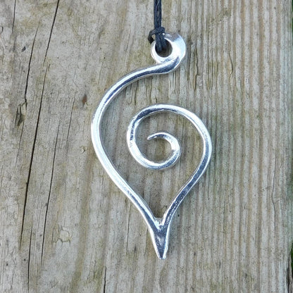 Pointed Spiral Pendant Necklace (Small or Large), Handcast Pewter Pendant on Adjustable Waxed Cord