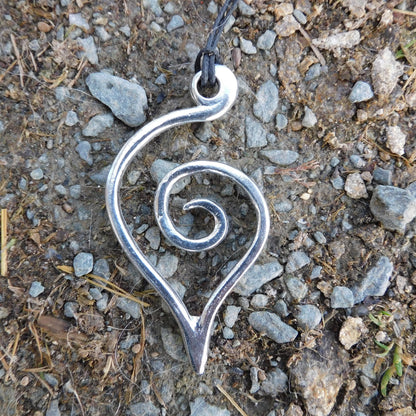 Pointed Spiral Pendant Necklace (Small or Large), Handcast Pewter Pendant on Adjustable Waxed Cord