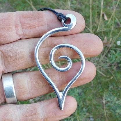 Pointed Spiral Pendant Necklace (Small or Large), Handcast Pewter Pendant on Adjustable Waxed Cord