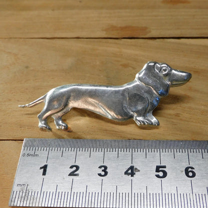 Dachshund Brooch, Handcast Pewter, Polished Finish