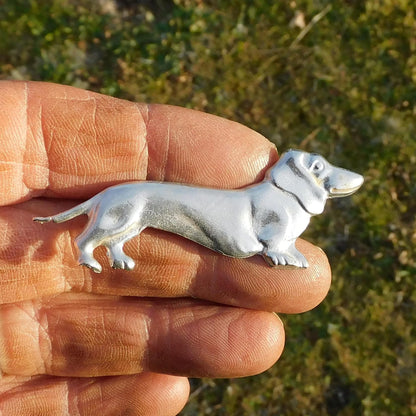 Dachshund Brooch, Handcast Pewter, Polished Finish