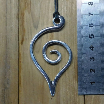 Pointed Spiral Pendant Necklace (Small or Large), Handcast Pewter Pendant on Adjustable Waxed Cord
