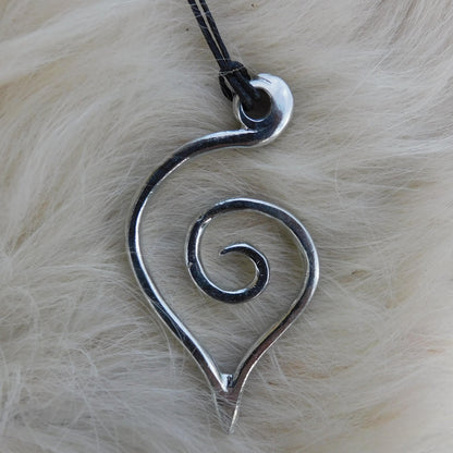 Pointed Spiral Pendant Necklace (Small or Large), Handcast Pewter Pendant on Adjustable Waxed Cord