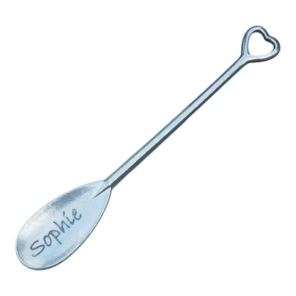 Personalised Pewter Heart Handle Spoon, Handcast Engraved Keepsake Spoon