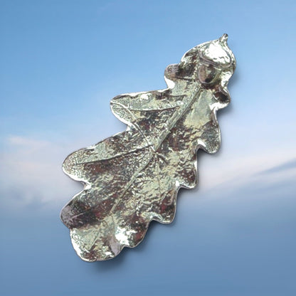 Oak Leaf Brooch (Real Leaf Cast, 6cm), Handcast Pewter, Polished Finish