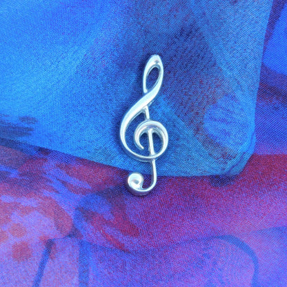 Treble Clef Brooch, Handcast Pewter, Polished Finish