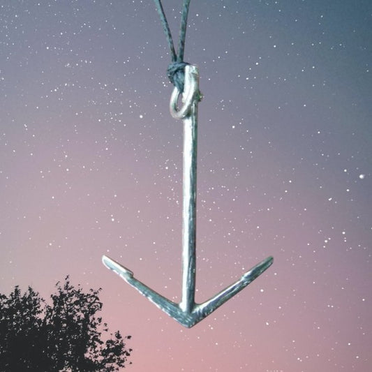 Anchor Pendant Necklace (St Jean Baptiste Design), Handcast Pewter Pendant on Adjustable Waxed Cord