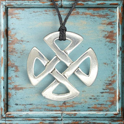 Celtic Love Knot Pendant Necklace, Handcast Pewter Pendant on Adjustable Waxed Cord