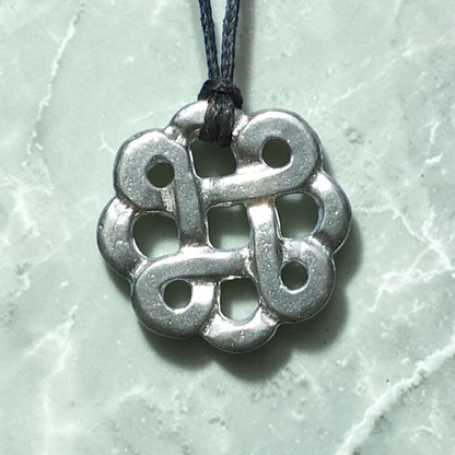 Celtic Knot Pendant Necklace (Round Knot Design), Handcast Pewter Pendant on Adjustable Waxed Cord