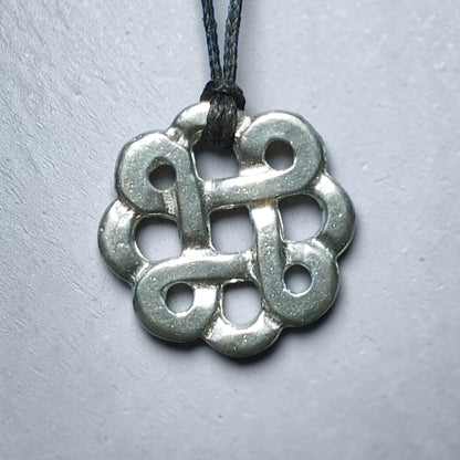 Celtic Knot Pendant Necklace (Round Knot Design), Handcast Pewter Pendant on Adjustable Waxed Cord